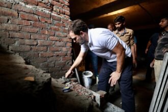 'Backbone of economy': Rahul Gandhi meets labourers in Delhi | India News