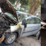 Watch: Delhi bizman sets car on fire after tiff in Lajpat Nagar | Delhi News